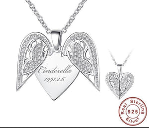 Custom Crystal Sterling Silver Heart Wings Necklace - Mirage Shimmer