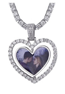 Custom Made Photo Heart Rotating Double-Sided Tennis Necklace - Mirage Shimmer