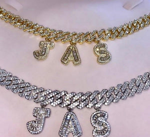 Iced Out  Baguette Cuban Charm Necklace & Bracelet