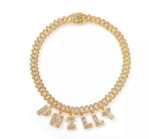 Iced Out  Baguette Cuban Charm Necklace & Bracelet