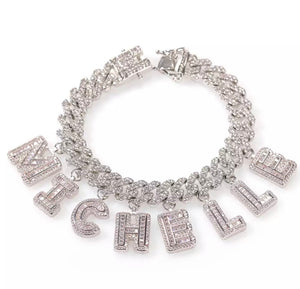 Iced Out  Baguette Cuban Charm Necklace & Bracelet